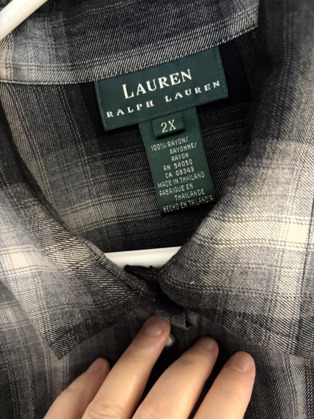 Ralph Lauren Black Gray Plaid Soft Long Sleeve Blouse Size 2X - Picture 2 of 4